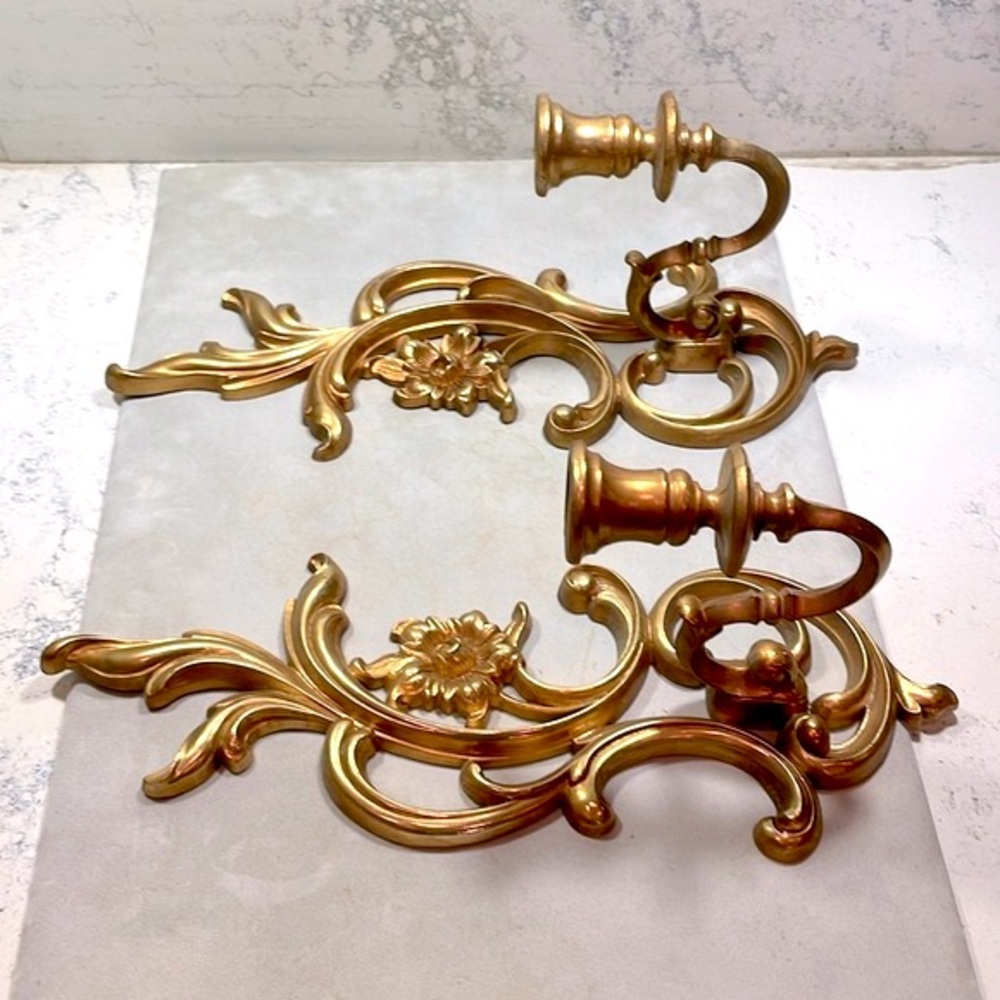 Dart Syroco Pair of 2 Gold Resin Wall Candle Holders Sconces Excellent Condition - Picture 3 of 14